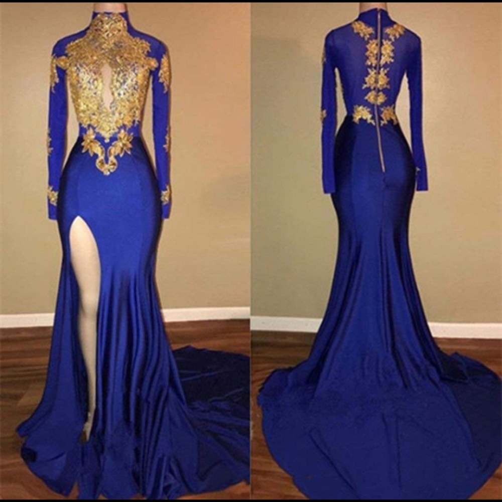 Brand new Royal blue and gold prom dress ( new worn)